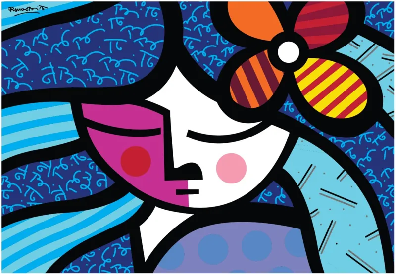 Romero Britto - Girl with flower